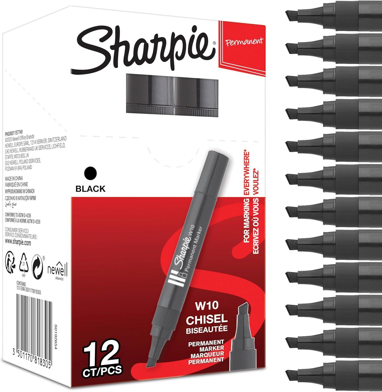 sharpie sharpie 12pz marcatore w10 nero punta a scalpello tratto 1,2-5,00 mm - foto 1