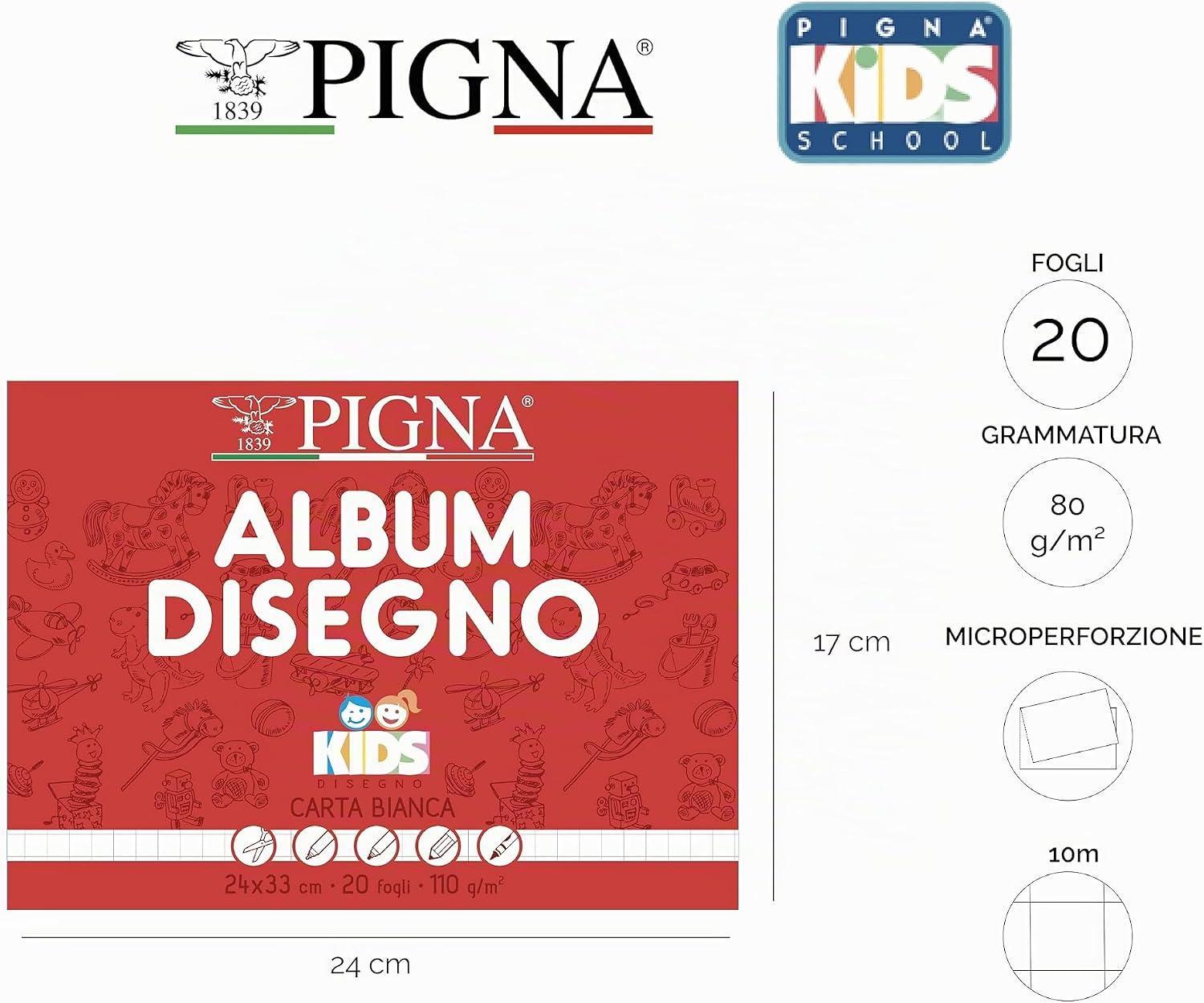 pigna pigna 10pz album da disegno kids quadretti 1cm 24x33cm 20fg 110gr - foto 2
