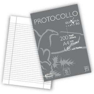 Fogli protocollo da 80 gr./mq formato a4 dimesnione 21 x 29,7 cm rigatura uso bollo confezione da 20 pz.