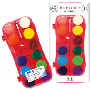 Acquerello 030+pennello 12 colori 6 pezzi